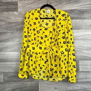Cabi Wrap Blouse & Tank Womens Medium Yellow Floral Tie Front 2-Piece Set Career